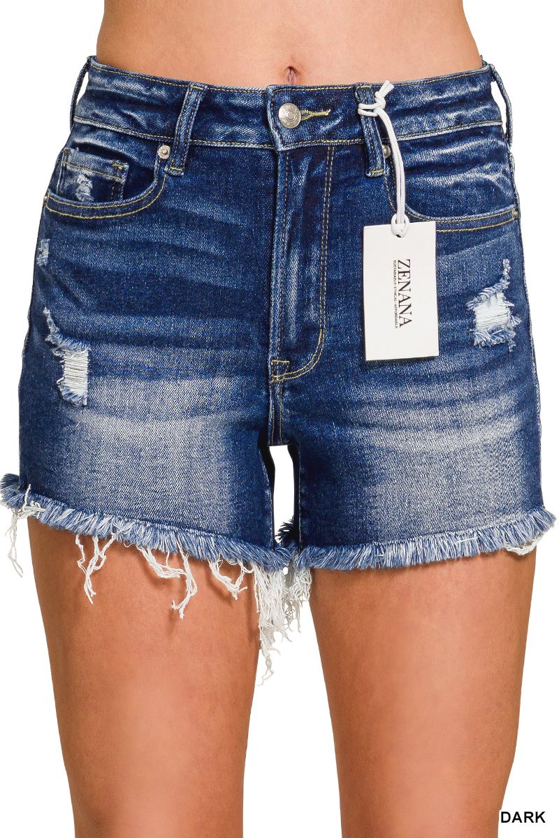 Distressed Dark Denim Shorts