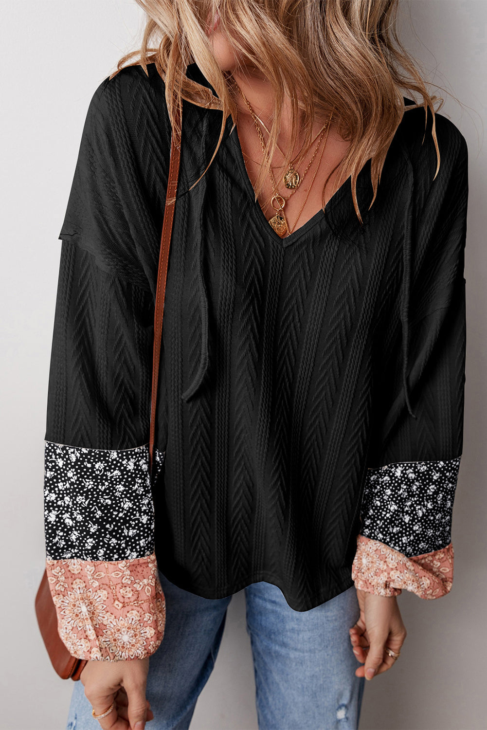 Black Floral Textured Blouse RTS