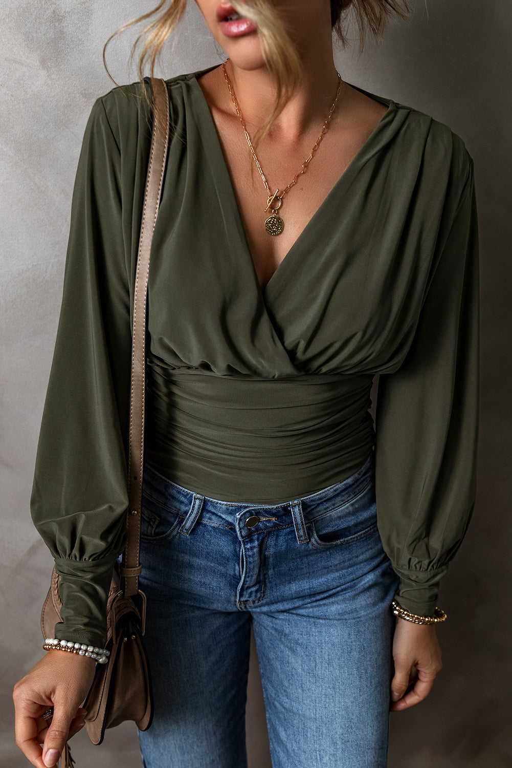 Green Ruched Bodysuit