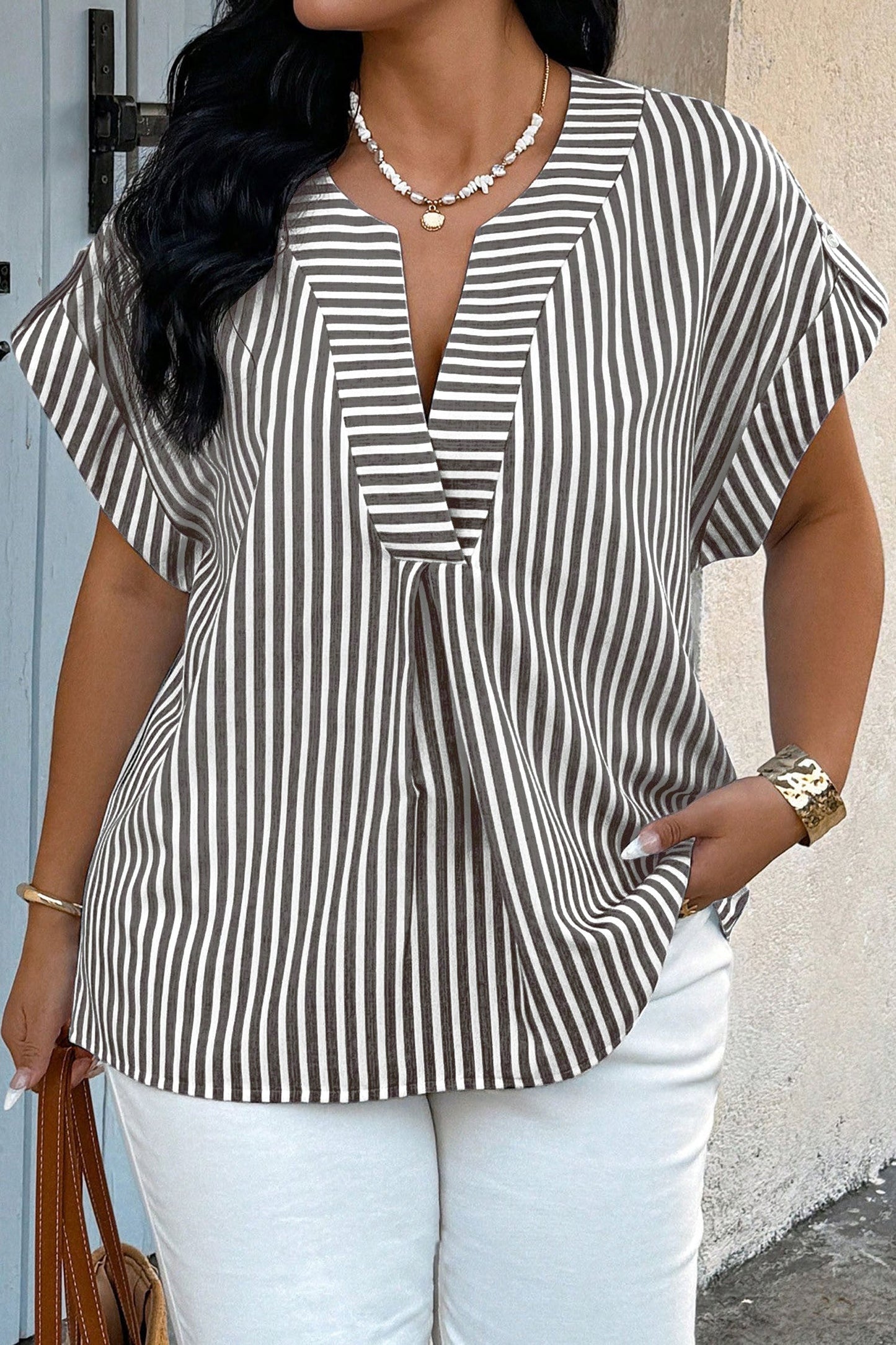 Black Stripe Dolman Plus Blouse RTS
