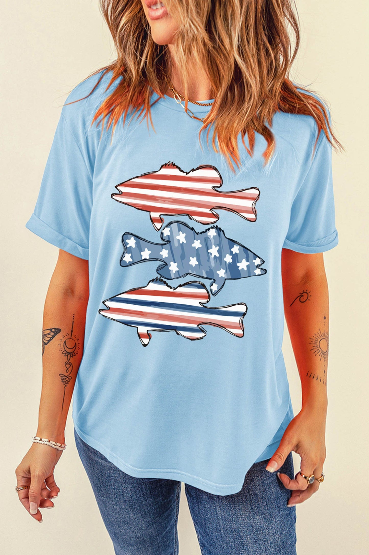 Blue Patriotic Fish Shirt