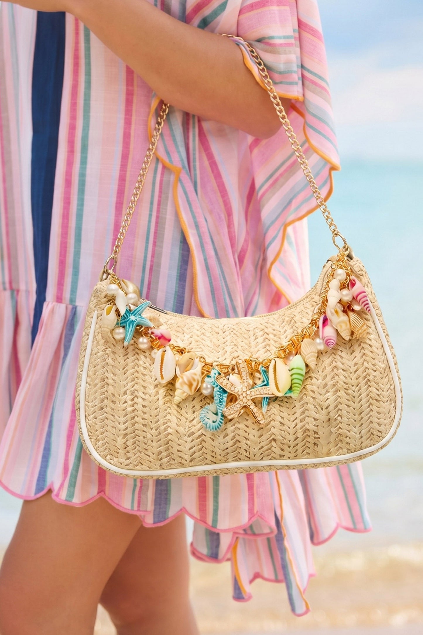 Boho Woven Shell Charm Bag