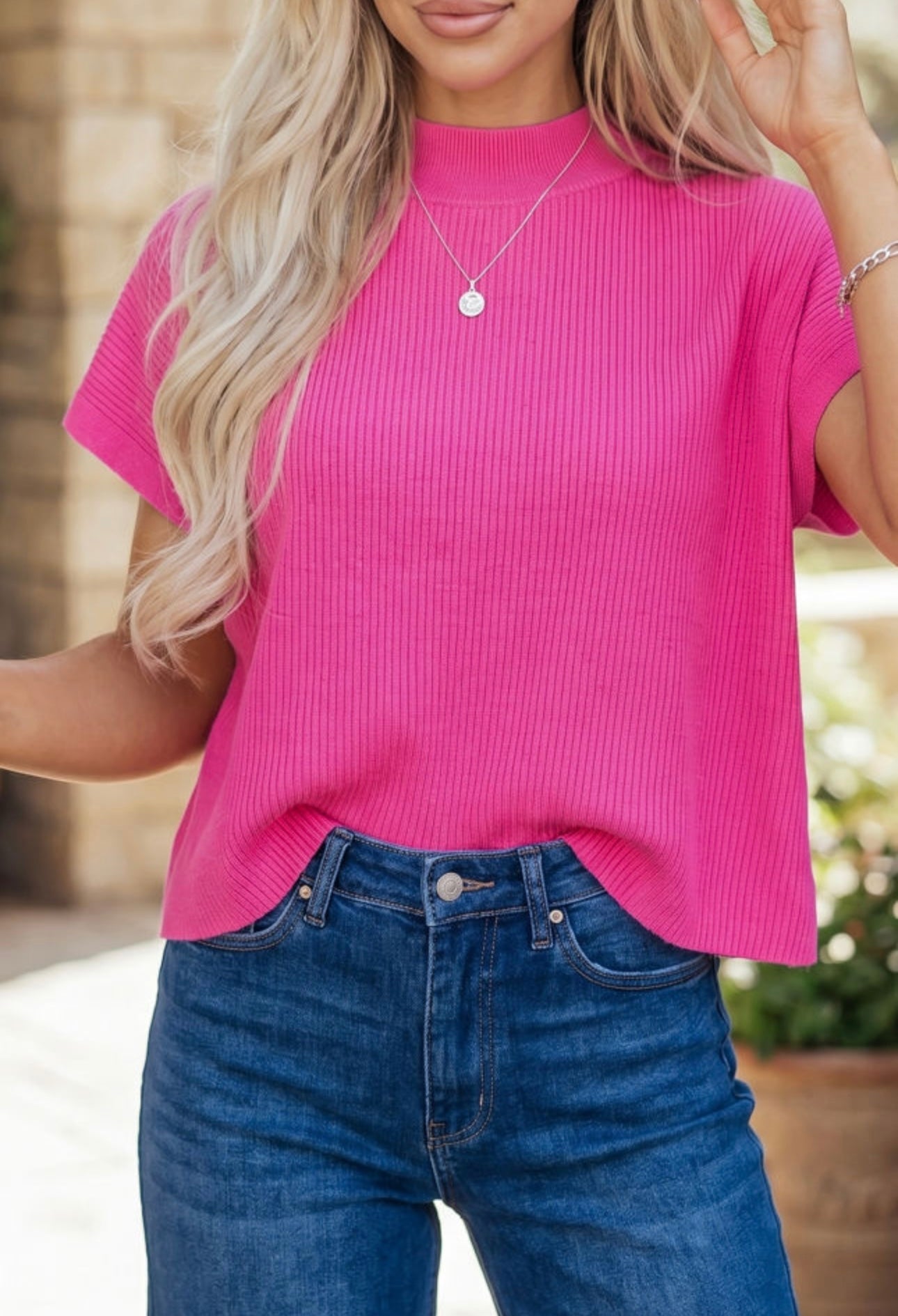 Pink Ribbed Mock Neck Sweater RTS