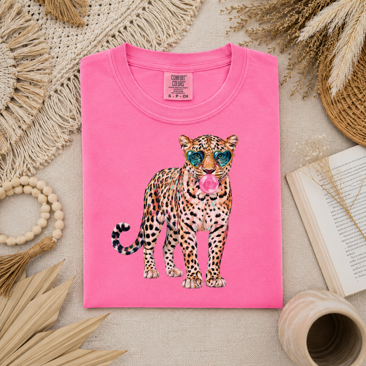 Cheetah Blowing Bubble Tee.