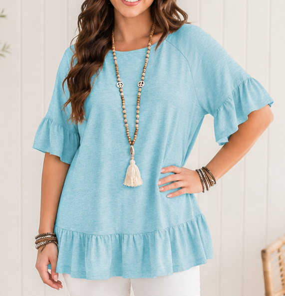 Light Blue Ruffled Plus Blouse
