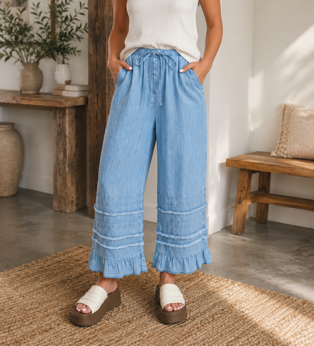 Light Blue Ruffled Pants