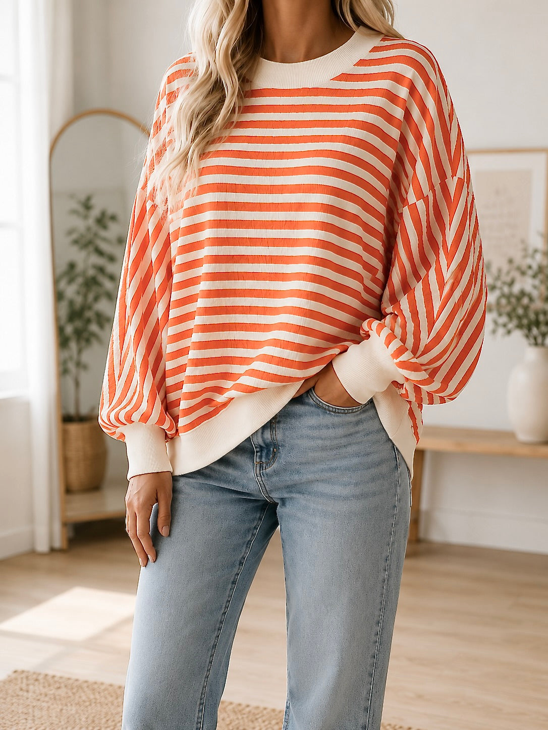 Orange Stripe Textured Top