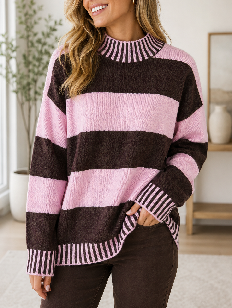 Pink Stripe Relaxed Pullover