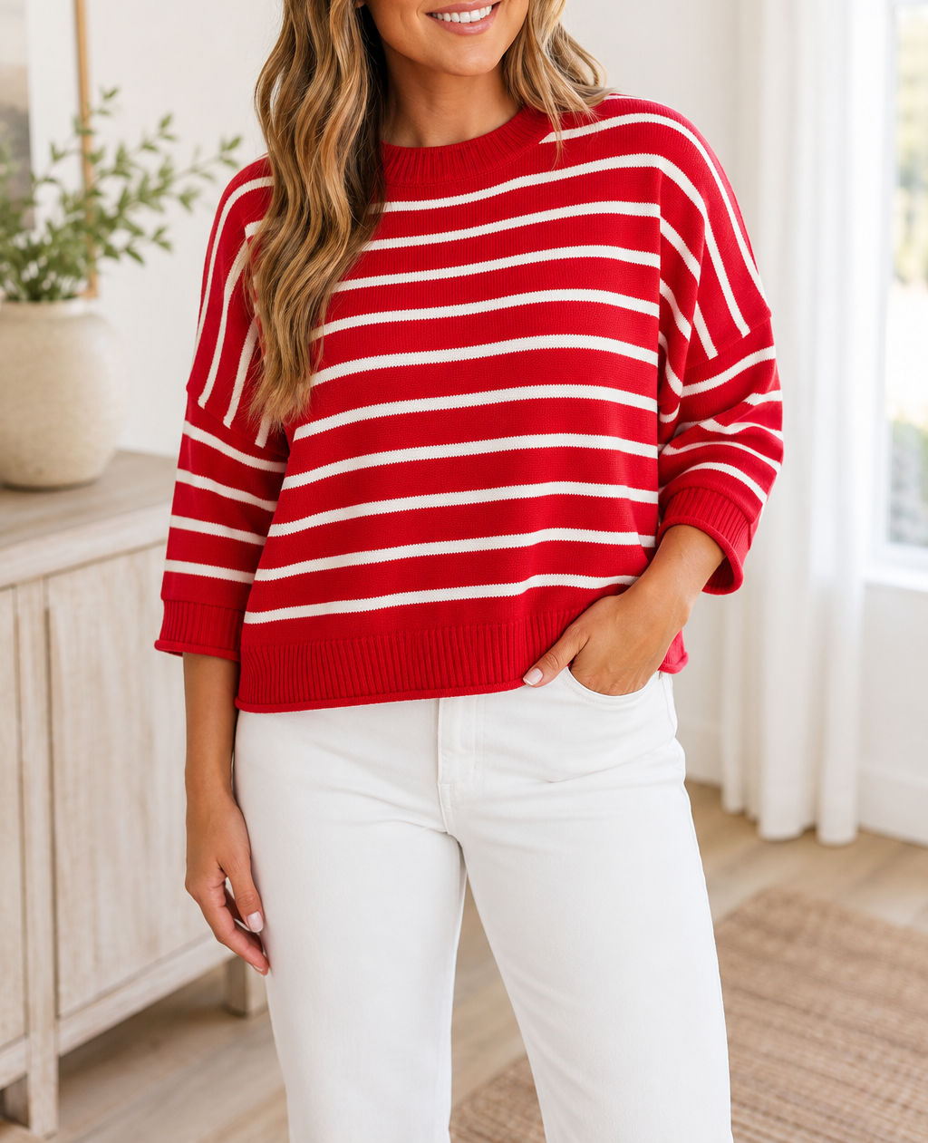 Red Stripe Relaxed Sweater