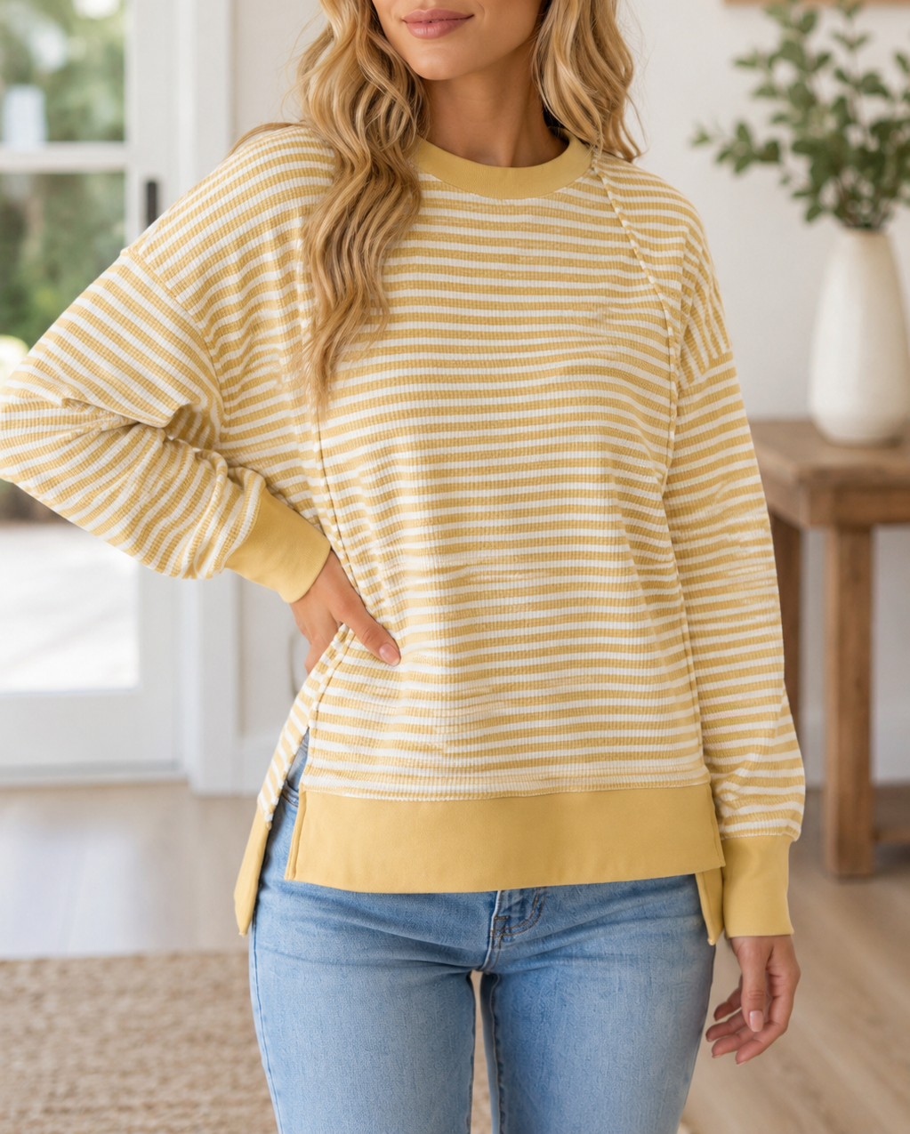 Textured Knit Split Hem Top RTS