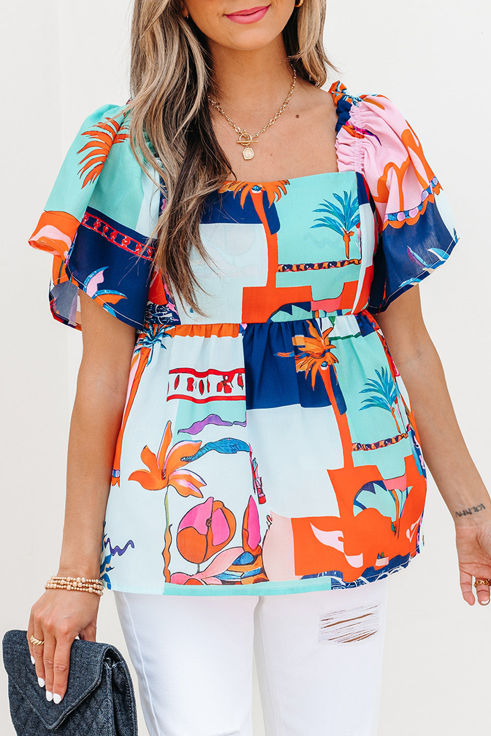 Tropical Blue Flutter Blouse