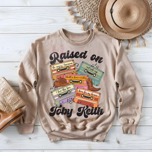 Raised on Toby Keith Retro Cassette Tee or Sweatshirt