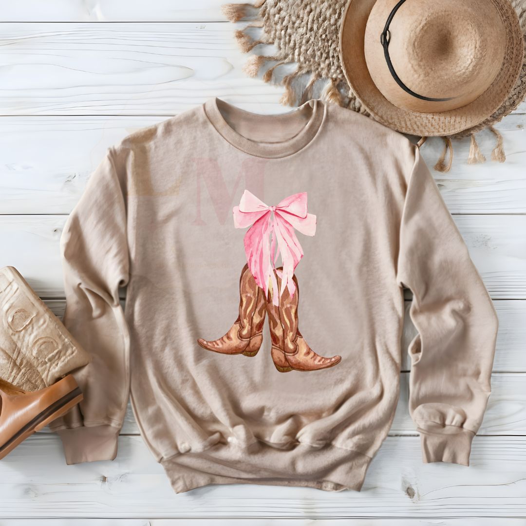 Coquette Bow Cowgirl Boots Tee or Sweatshirt