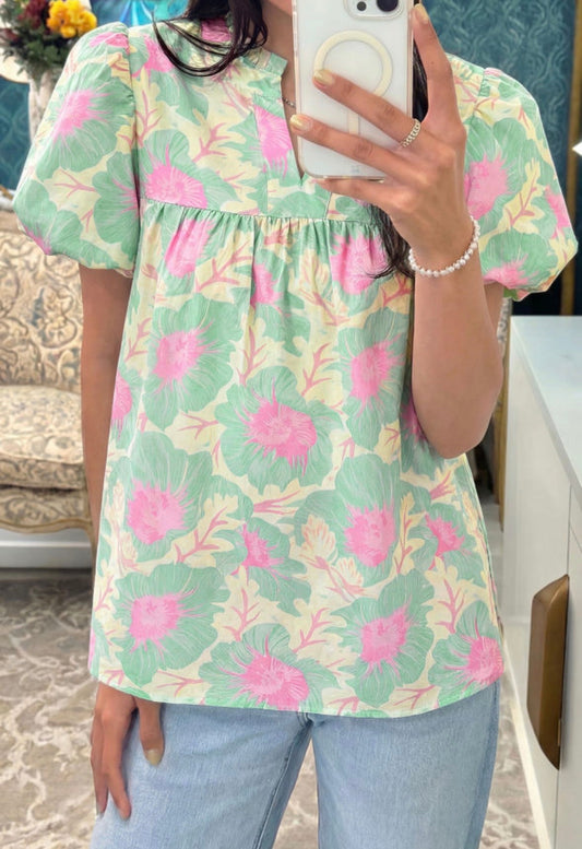 Bubble Sleeve Floral Blouse RTS