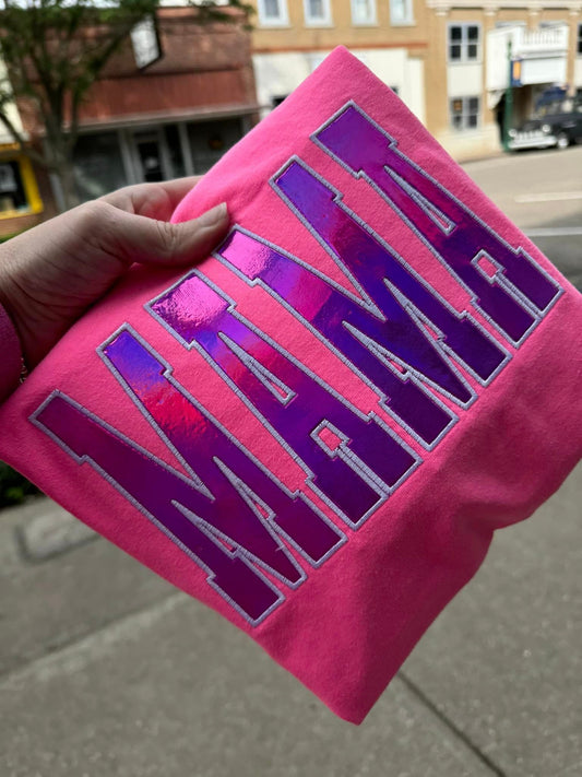 Neon Pink Comfort Colors Embroidered Tee