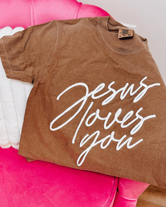 Jesus Loves You Comfort Colors Tee - Espresso {Puff Print}