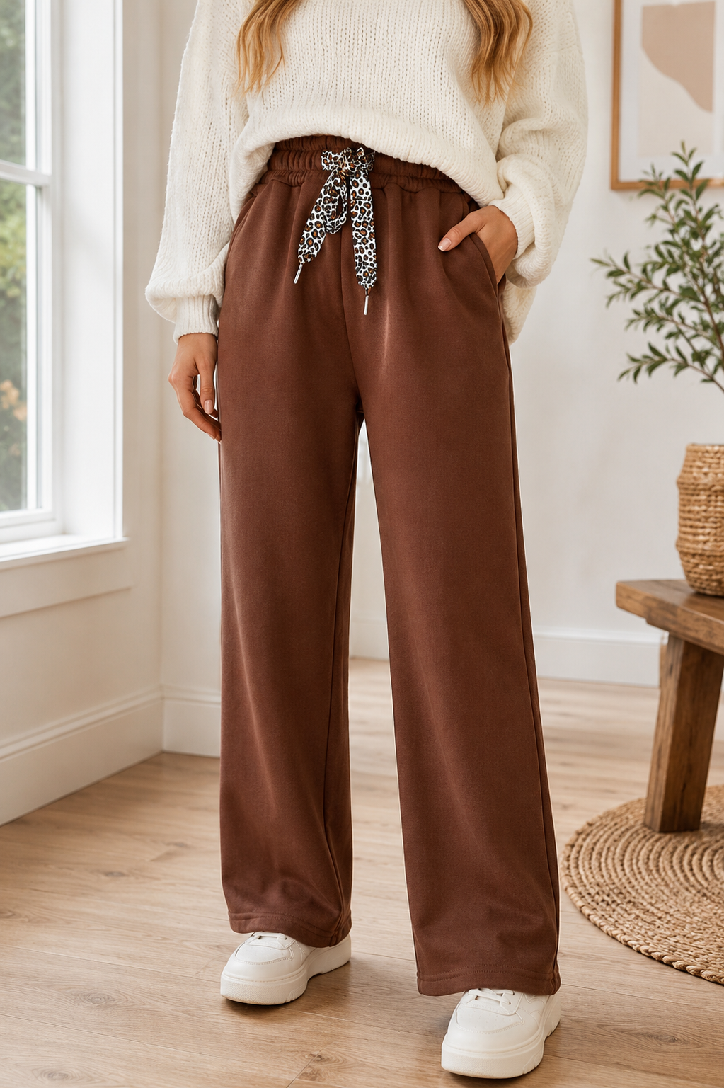 Fleece Leopard Drawstring Pants