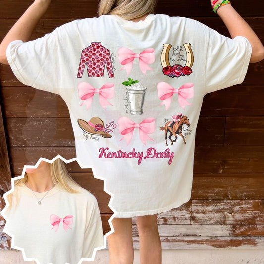 FRONT and BACK Design Kentucky Derby Coquette Graphic Tee