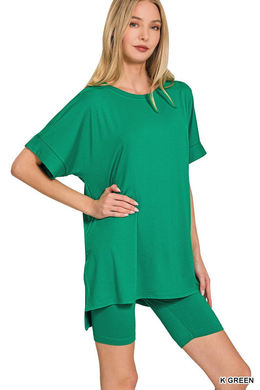 Round Neck Biker Short Set