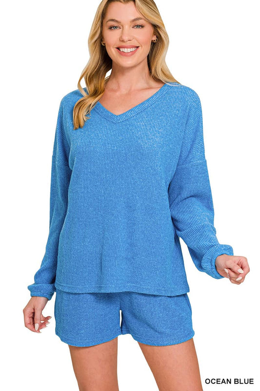 Ribbed Long Sleeve Shortie Set