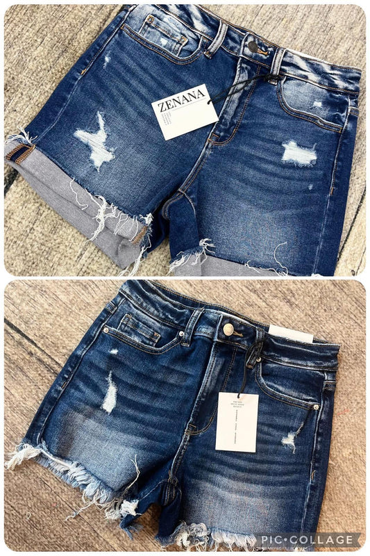 Distressed Dark Denim Shorts