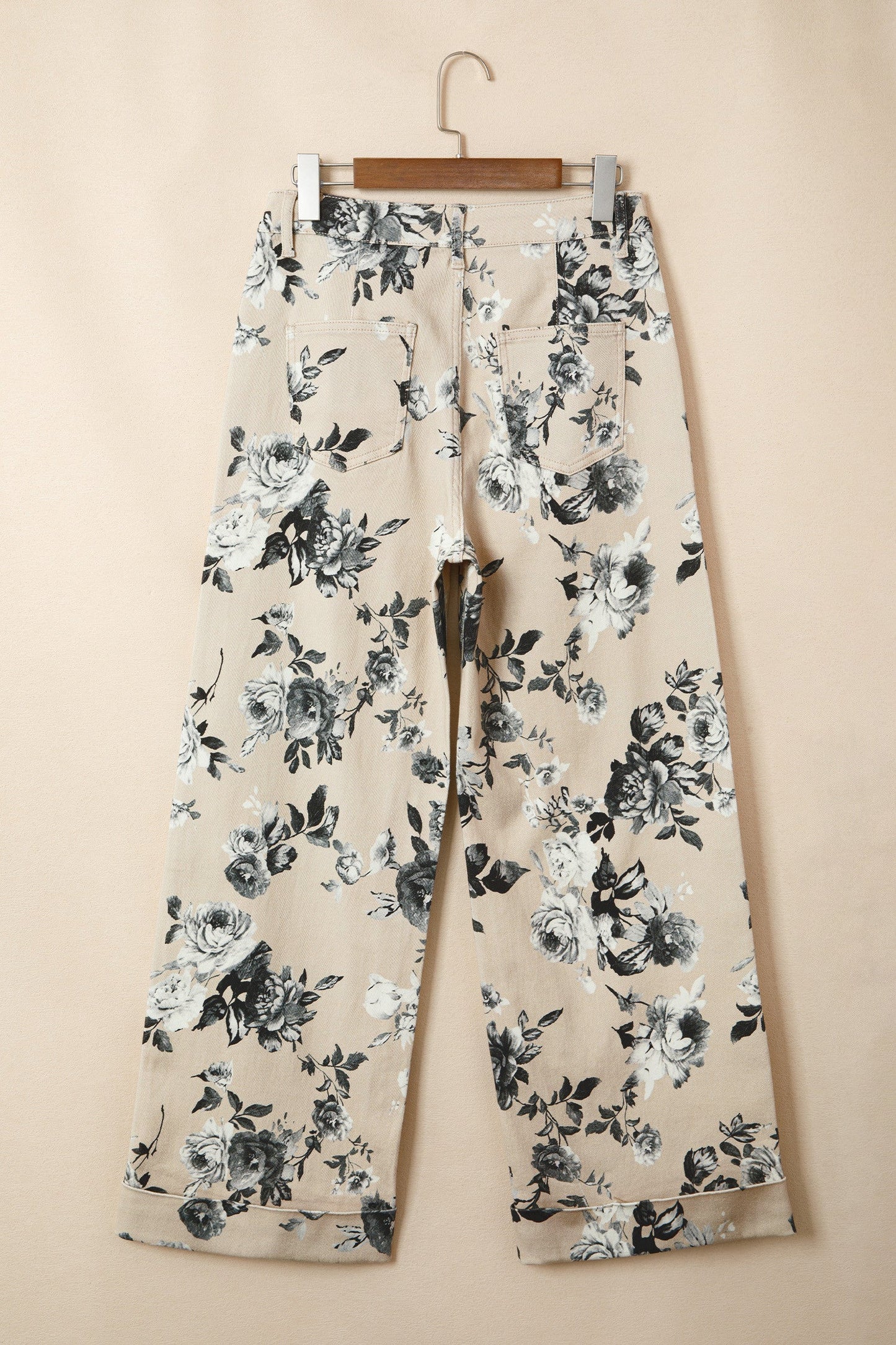 Beige Retro Loose Cuffed Jeans