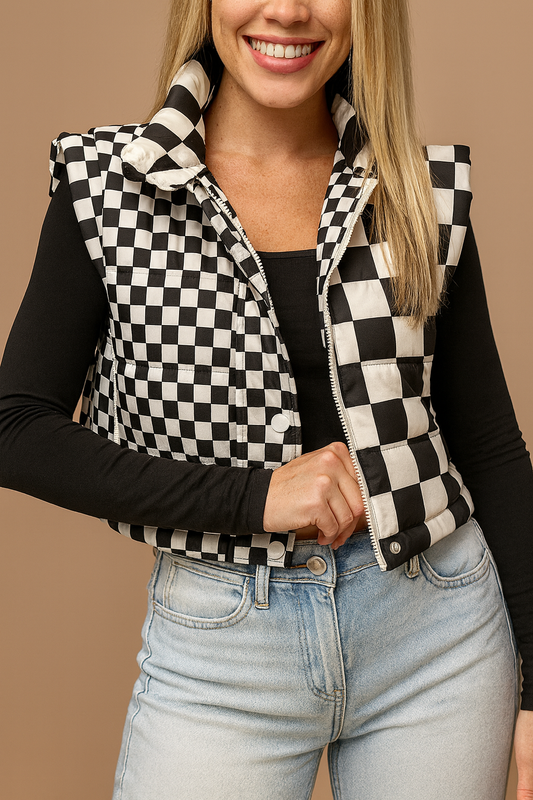 Black Checkered Puffer Vest LT