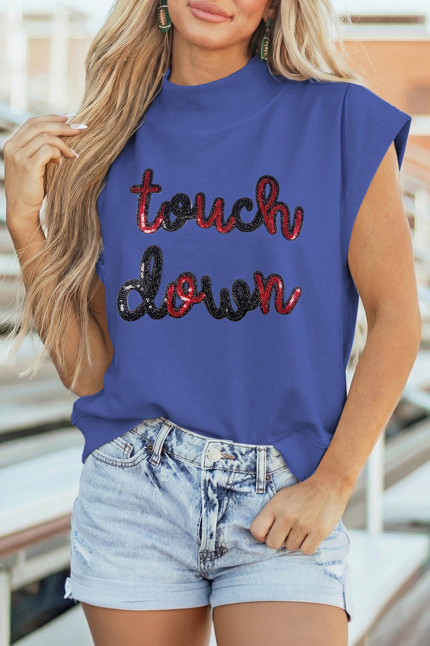 Blue Touch Down High Neck Top