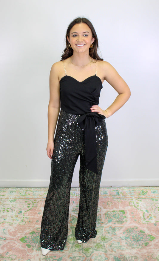 Black Tube Top Sequin Jumpsuit LT