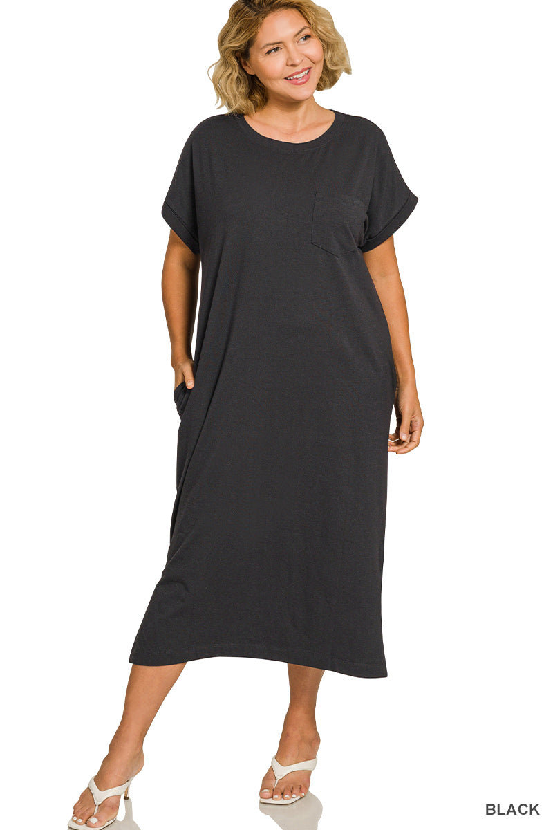 Plus-Round Neck Midi Dress Zenana RTS