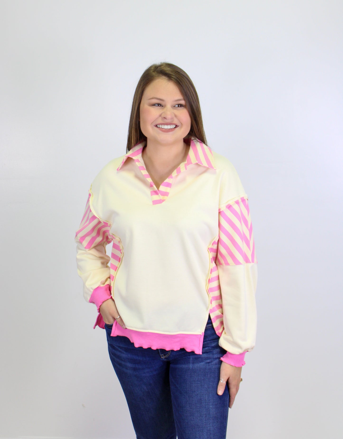 Pink Stripe Colorblock Top RTS