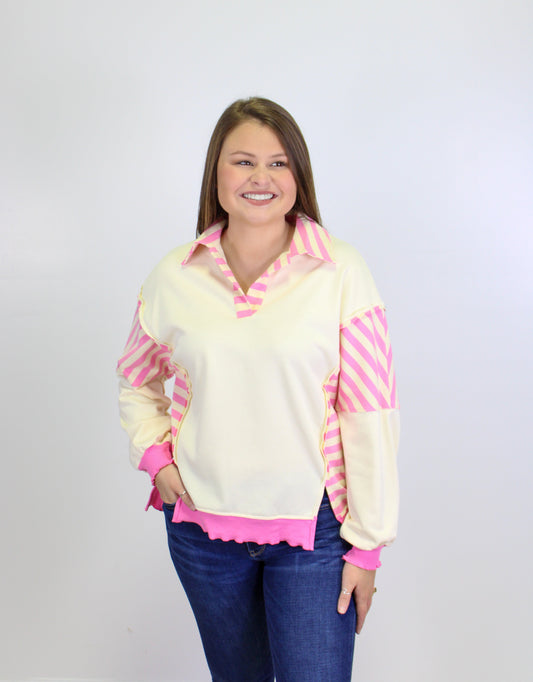 Pink Stripe Colorblock Top RTS