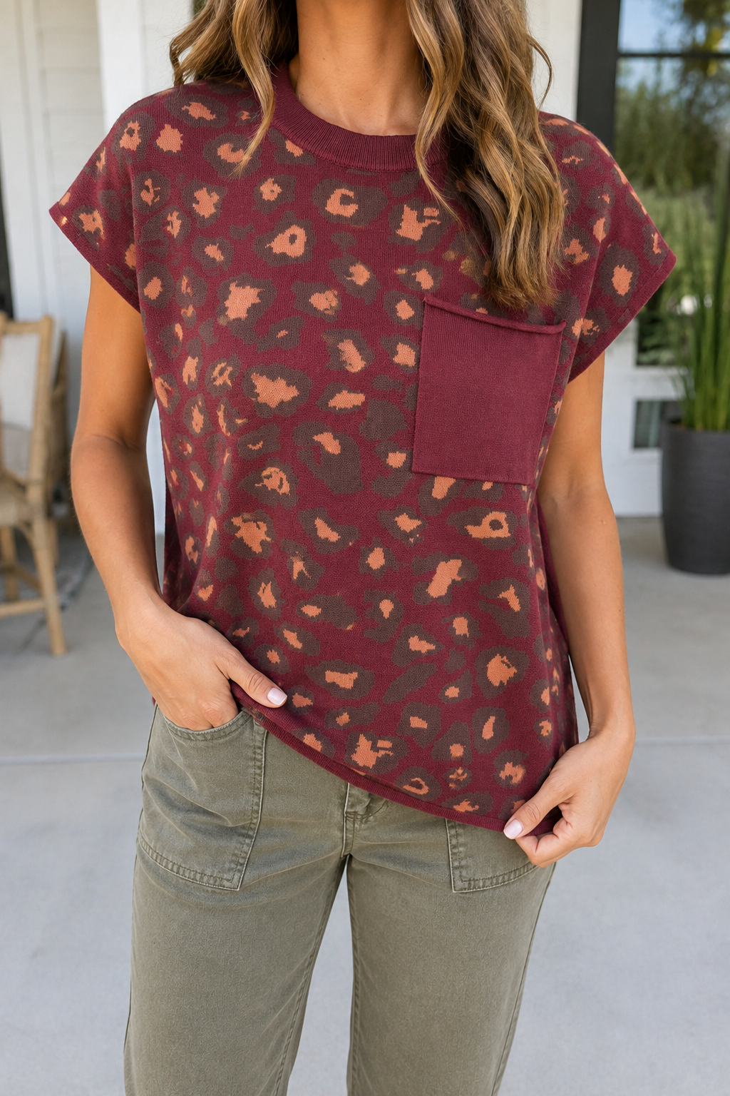 Red Leopard Knitted Top