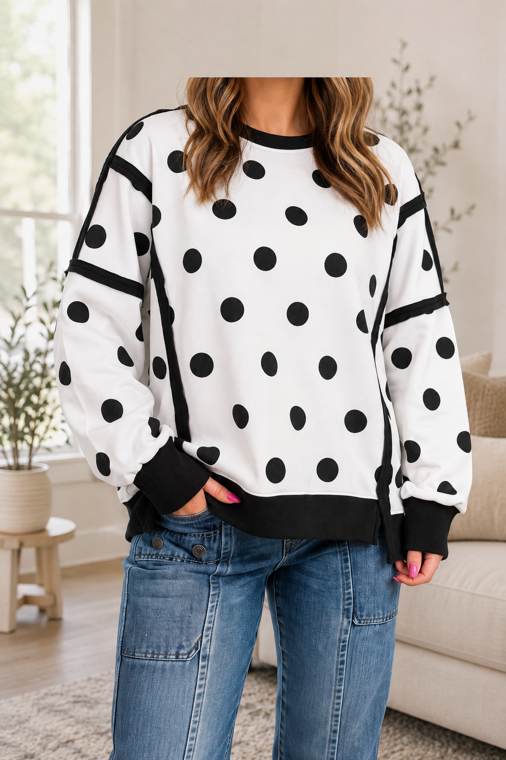 Polka Dot Baggy Sweatshirt