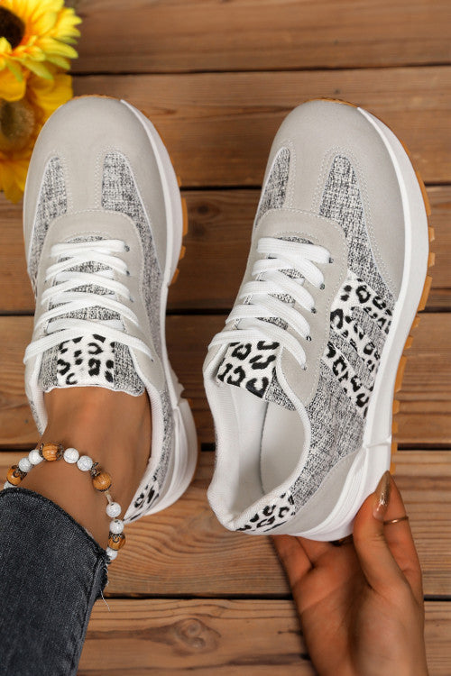 White Mix Texture Leopard Sneakers RTS