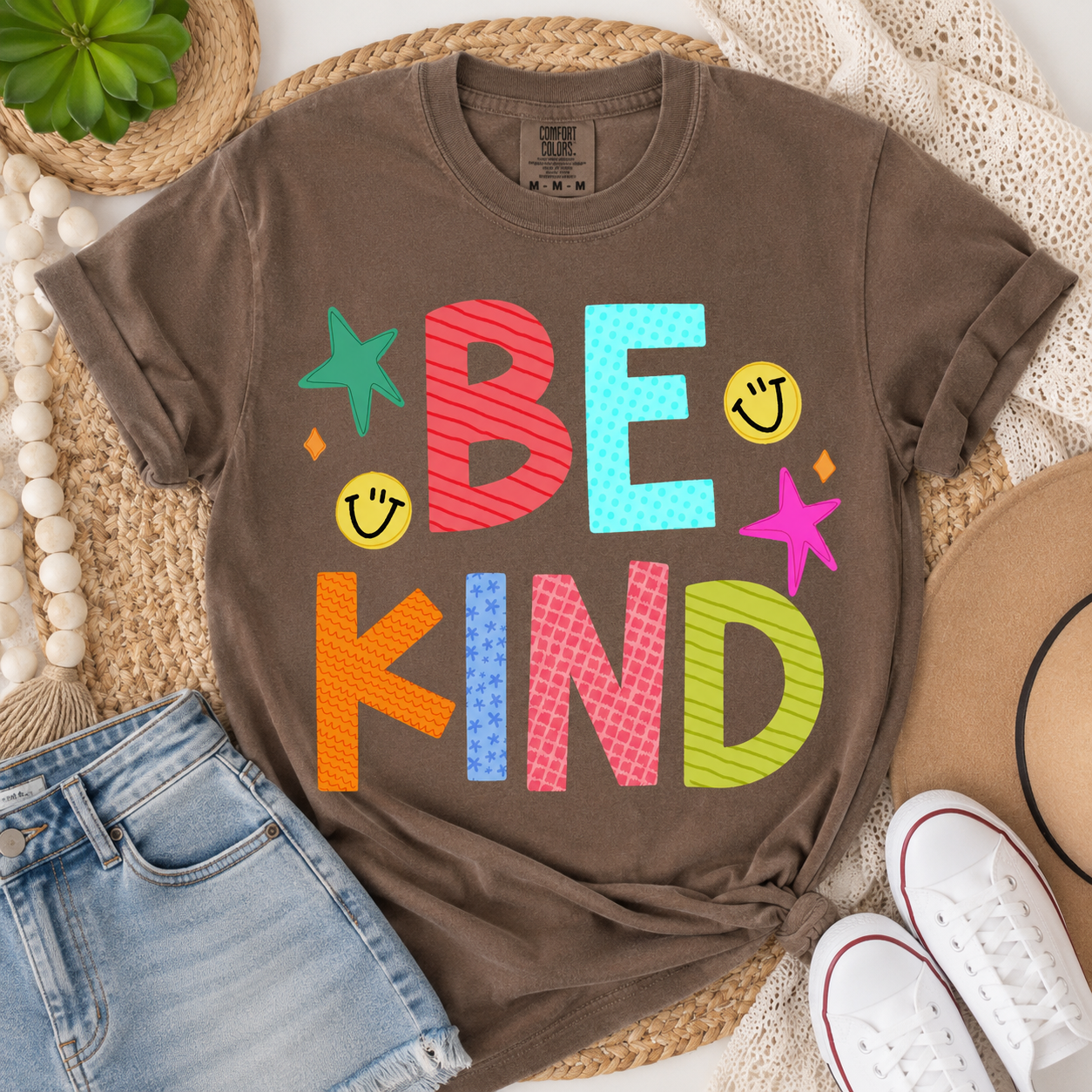 Mix Pattern Be Kind Smiley Tee.
