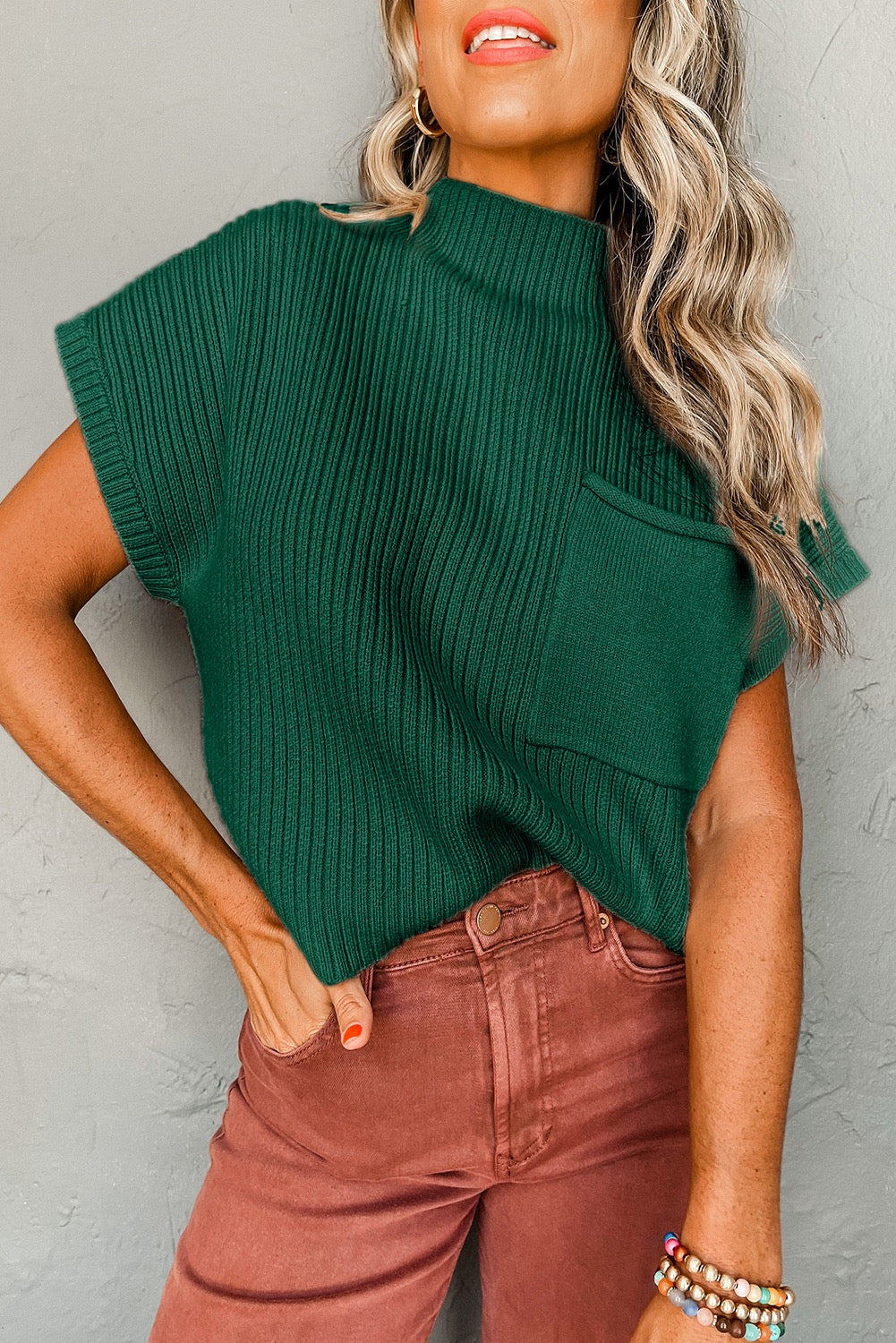 Blackish Green Short Sleeve Sweater LT