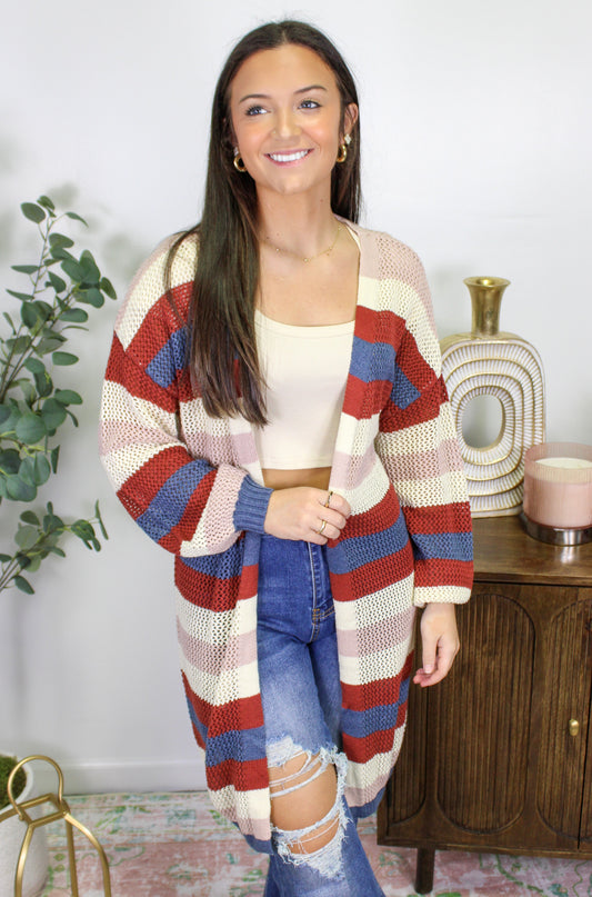 Red and Blue Striped Cardigan RTS