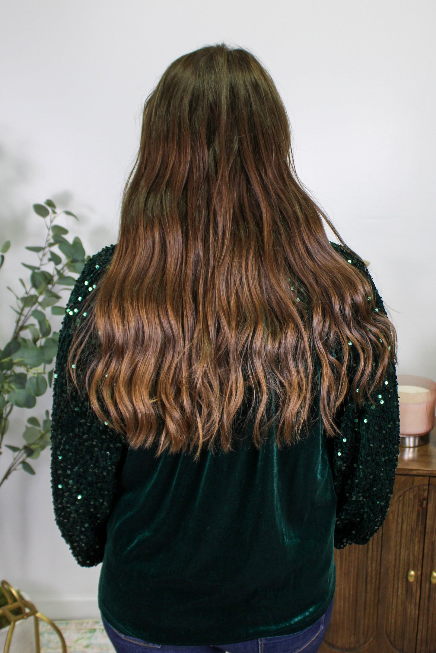 Green Sequin Velvet Blouse LT