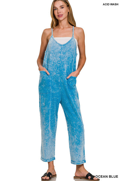 Washed Spaghetti Strap Overalls Zenana RTS