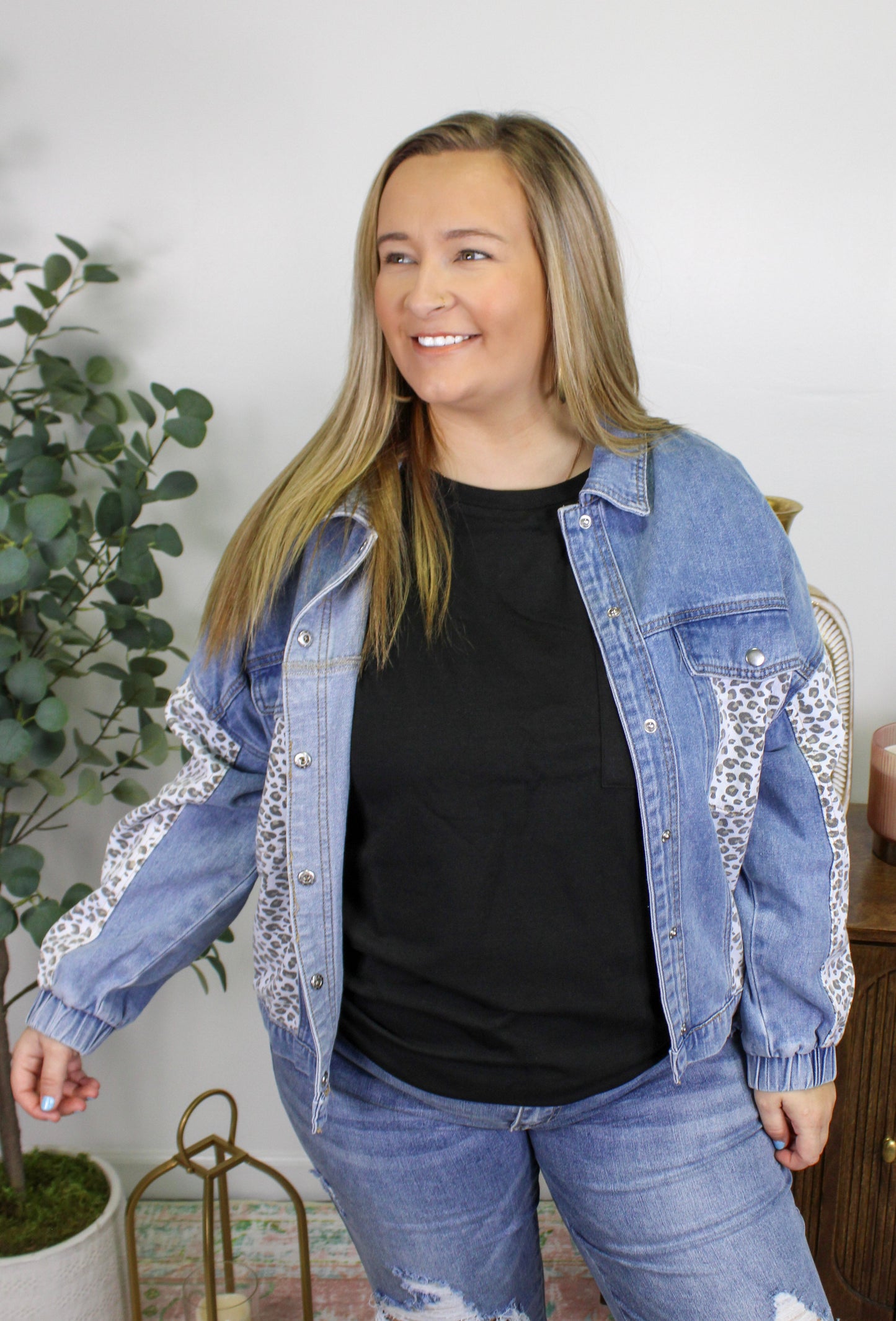 Denim Leopard Plus Size Jacket LT