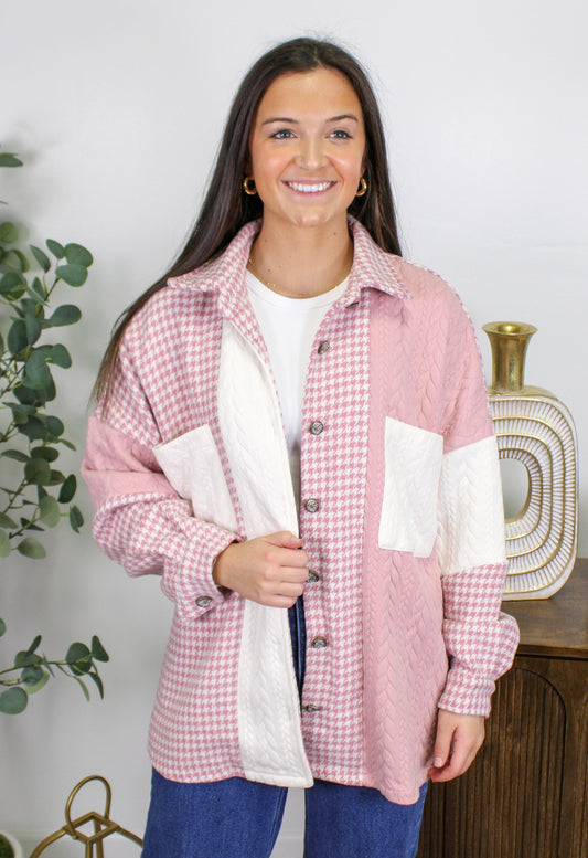 Pink Houndstooth Shacket LT