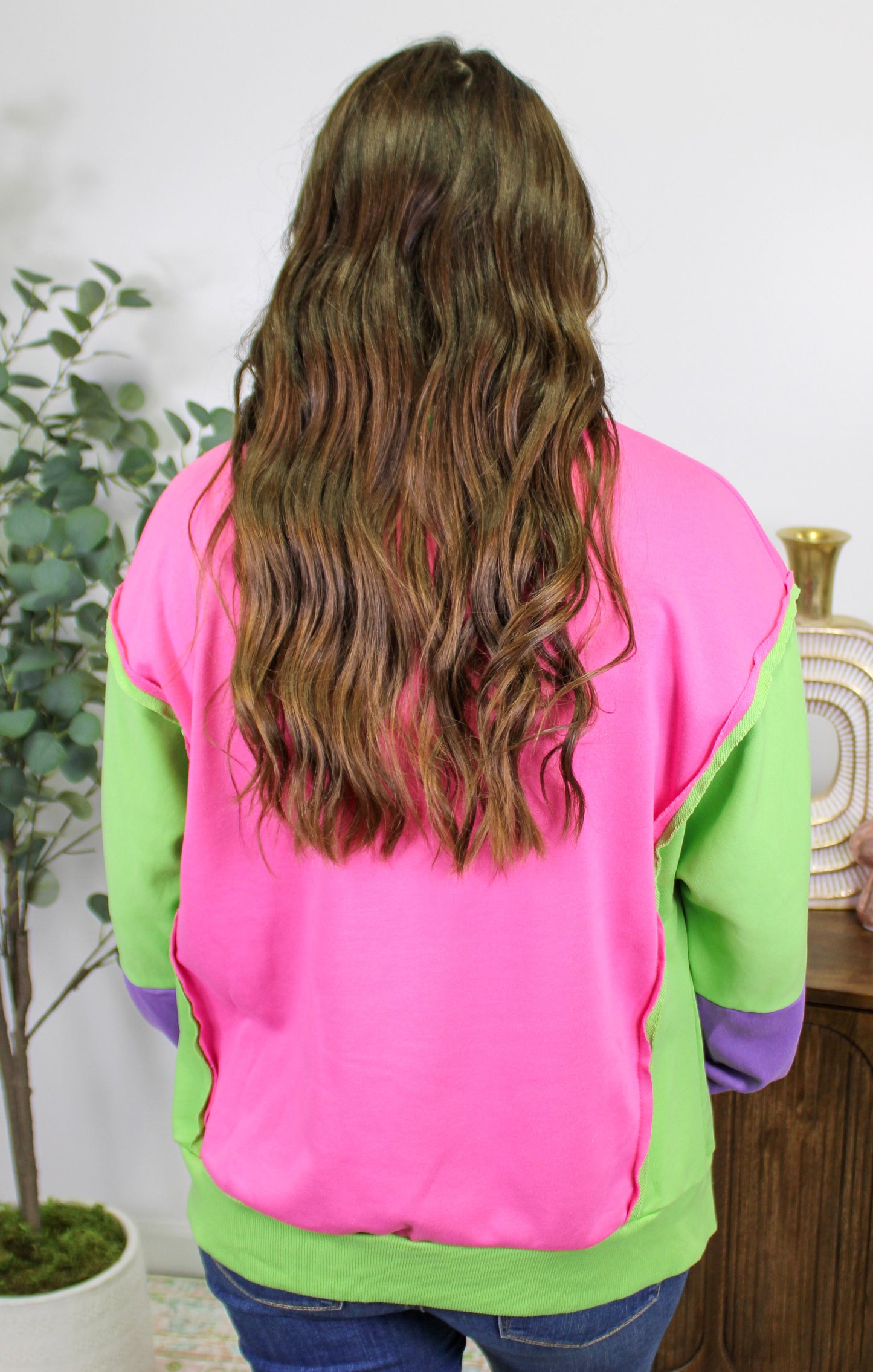 Pink Neon Colorblock Pullover LT