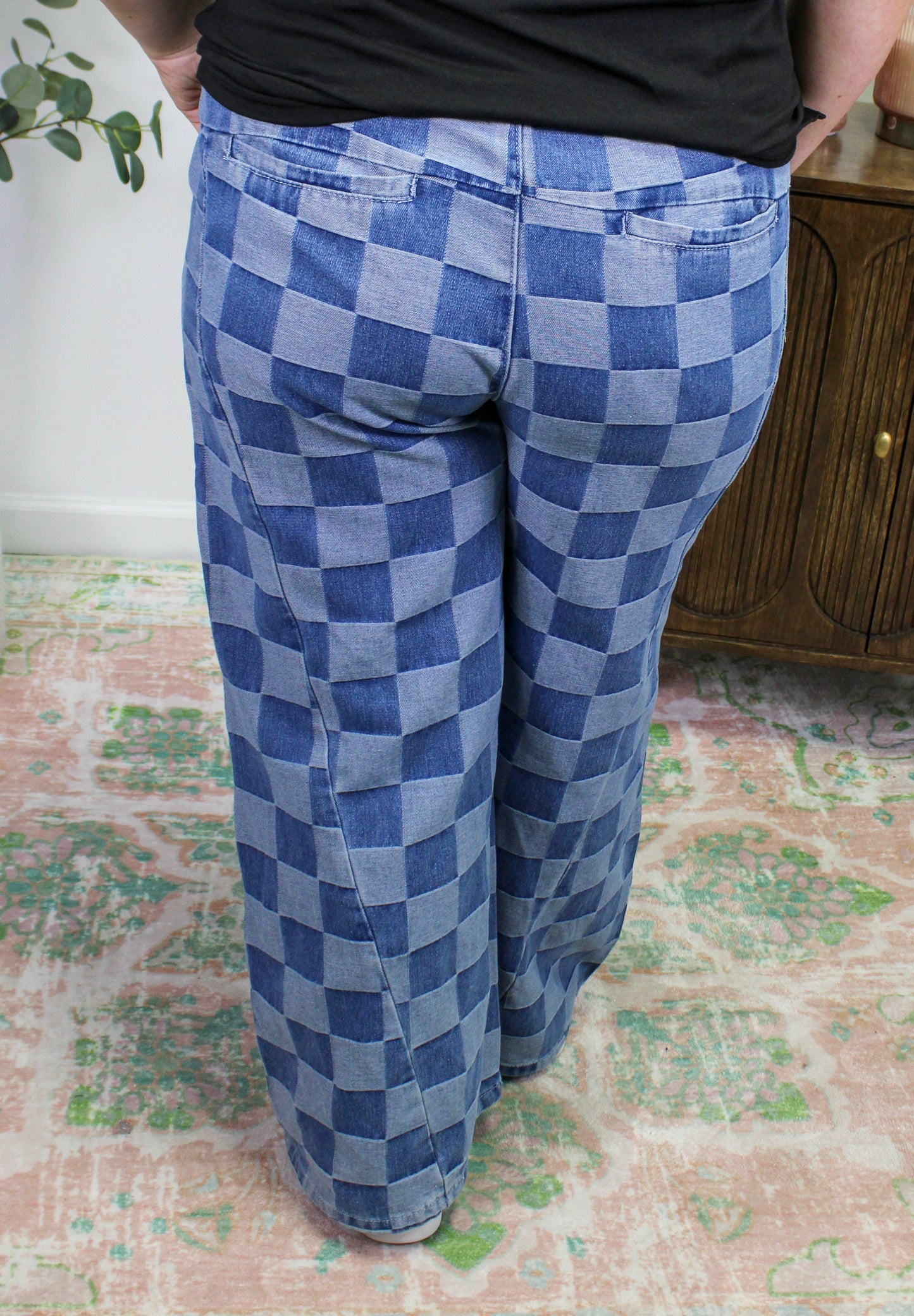 Blue Checkered Denim Pants LT