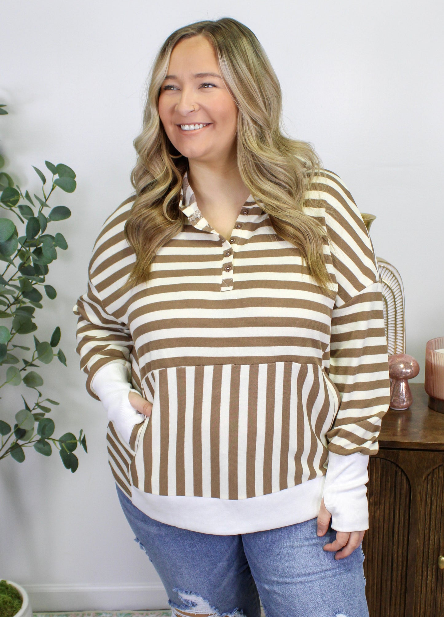 Brown Striped Plus Size Hoodie LT