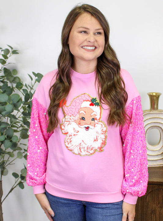 Pink Sparkle Santa Pullover LT