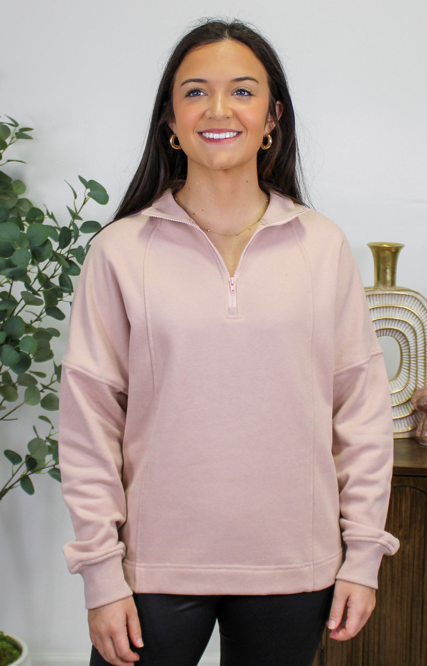 Apricot Pink Zip Up Pullover LT