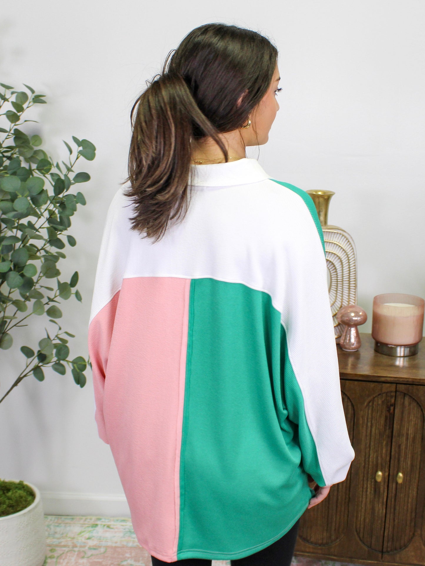 Pink and Green Button Sweatshirt LT