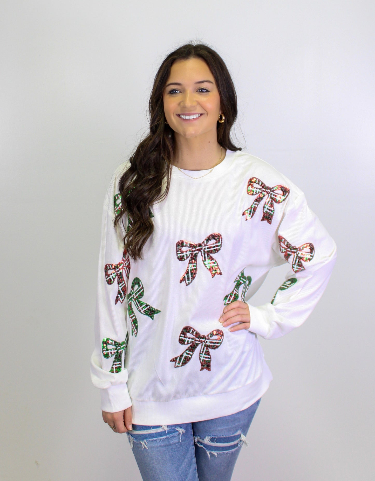 Christmas Bows Corded Pullover November.