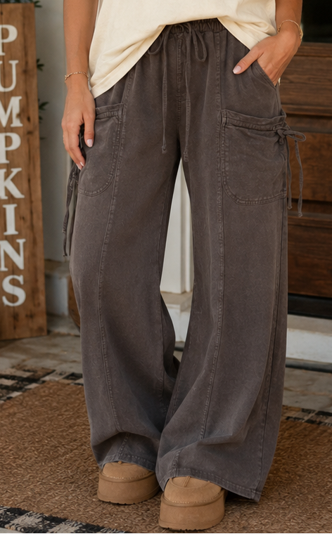 Dark Brown Mineral Wash Cargo Pants RTS